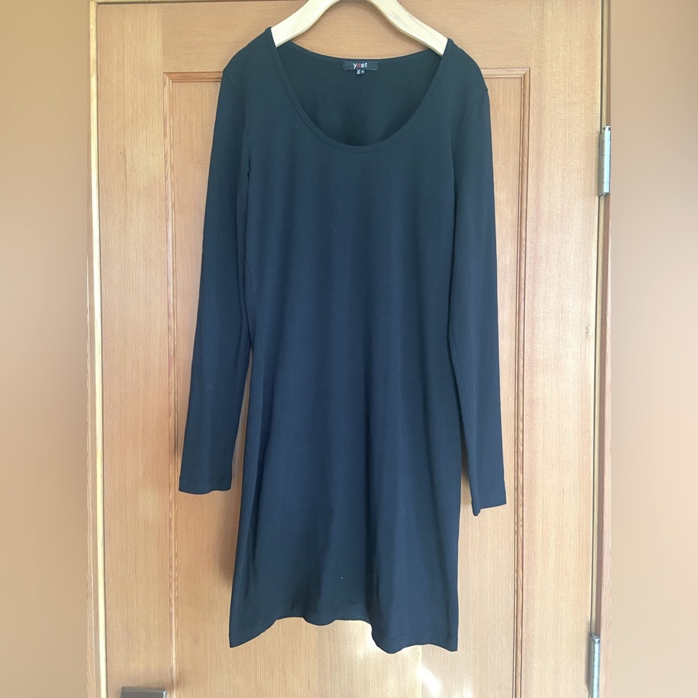 Yest Black Form Fitting Long Sleeve Cotton Dress